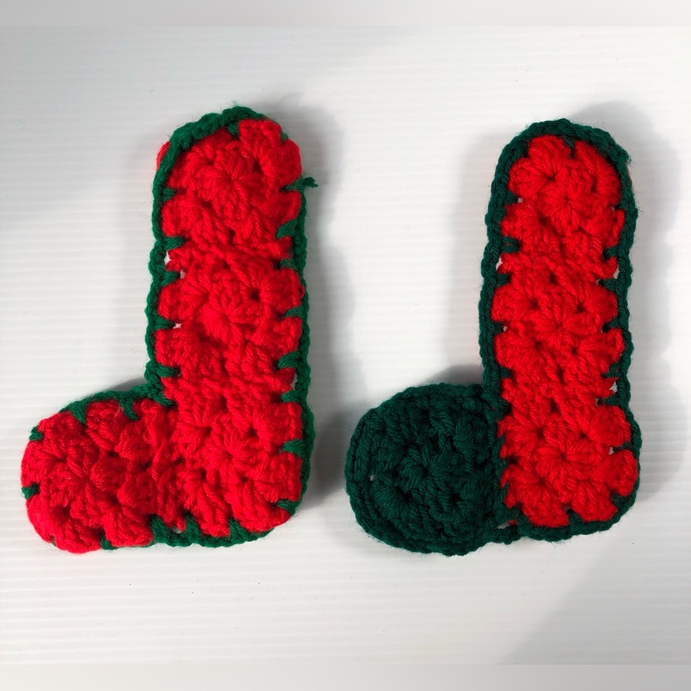 2 Handmade Crocheted Christmas Stockings